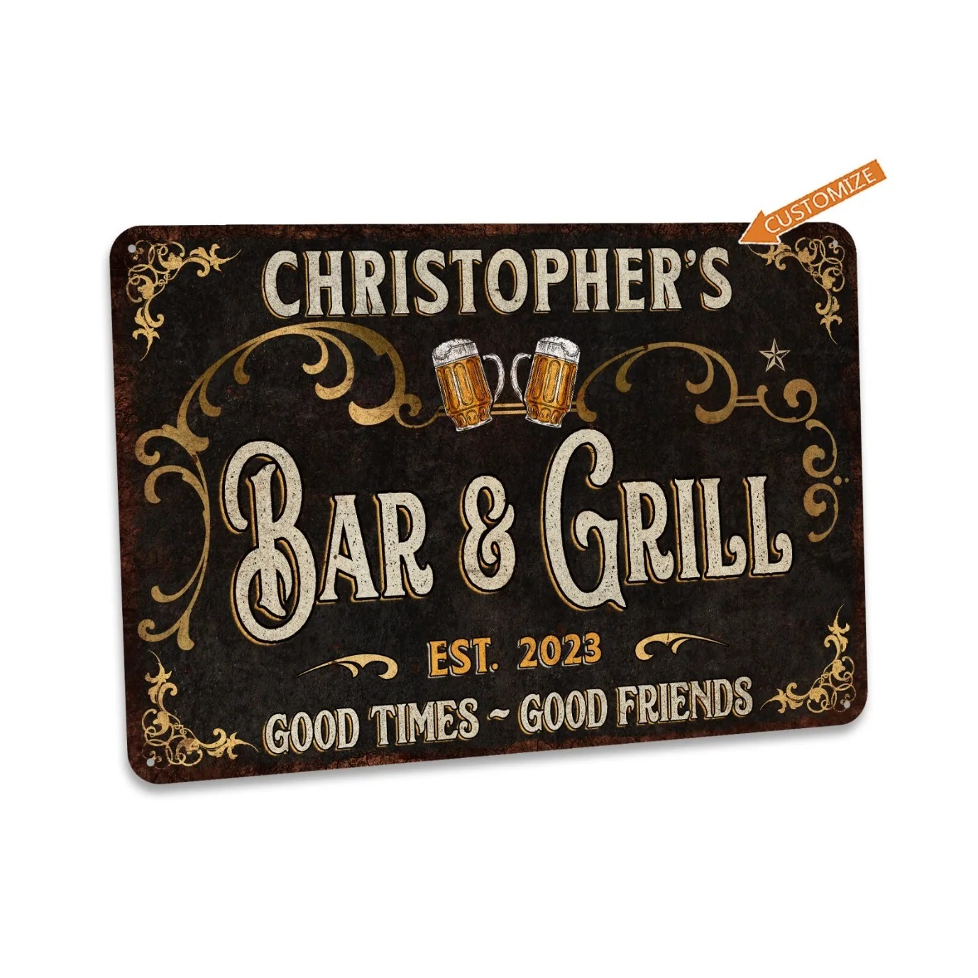 Home Bar Signs - 1PC Personalized Bar & Grill Metal