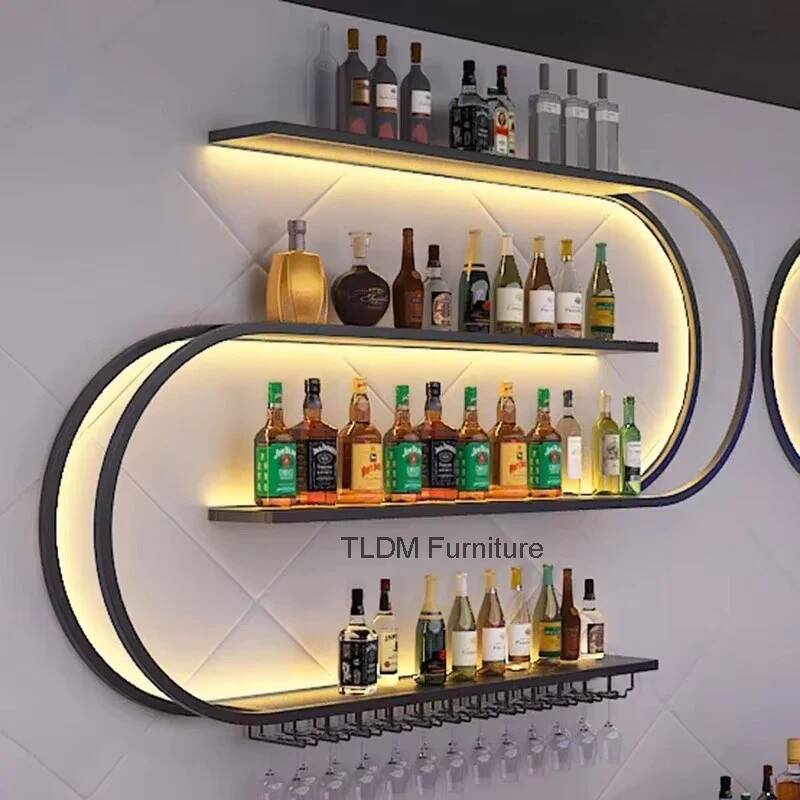 Home Bar Setup - Wine Light Nordic Geometric Showcase Iron