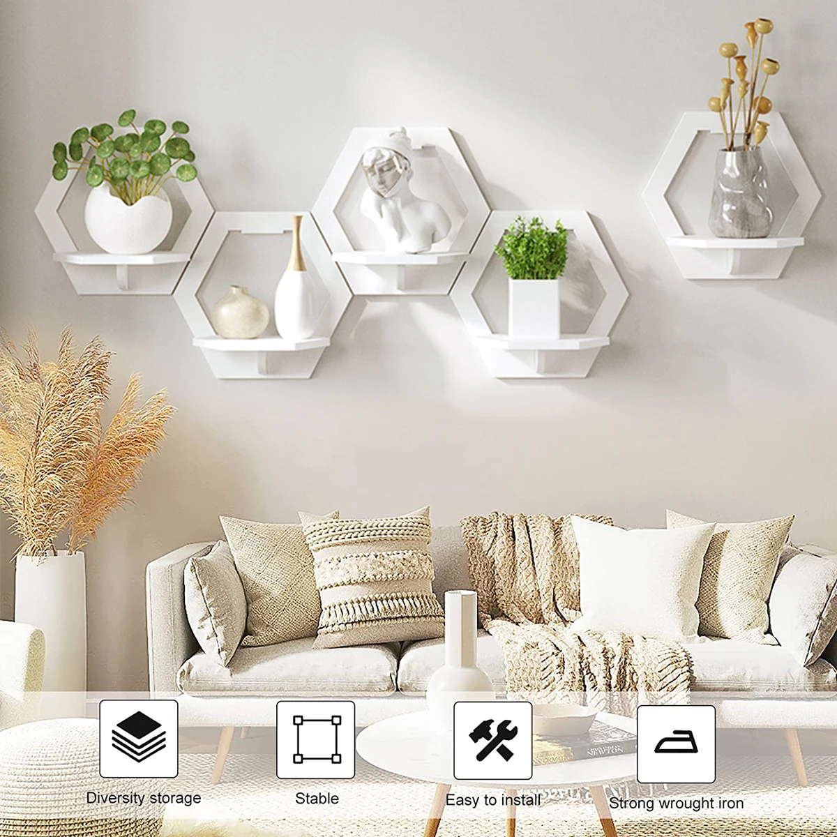 3Pcs Hexagon Wall Shelf Punch  - Home Bar Shelves recension och pris