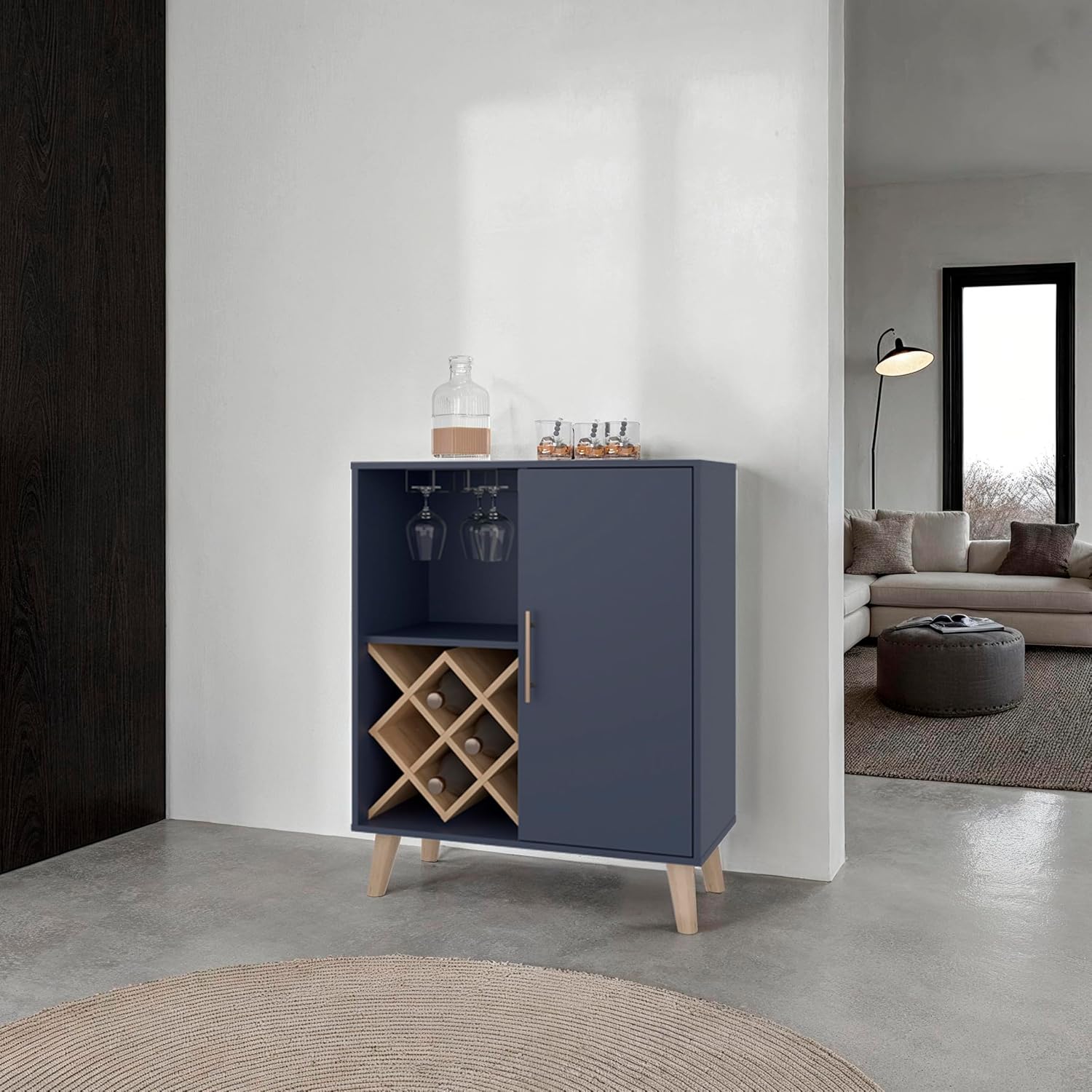 Oak Blue Bar Cabinet 4 Shelves - Home Bar Shelves recension och pris